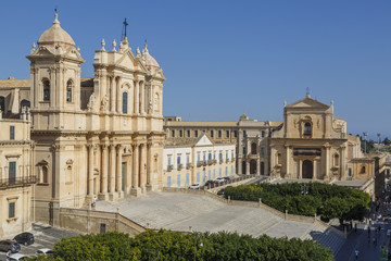 Fototapeta na wymiar A cathedral in a historical center of Noto town on Sicily