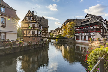 Fototapeta na wymiar Evening view of Petite France - a historic quarter of the city of Strasbourg
