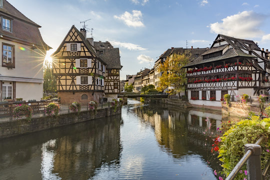 Evening view of Petite France - a historic quarter of the city of Strasbourg