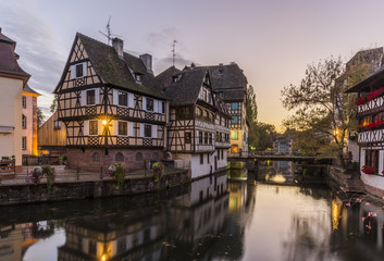 Evening view of Petite France - a historic quarter of the city of Strasbourg