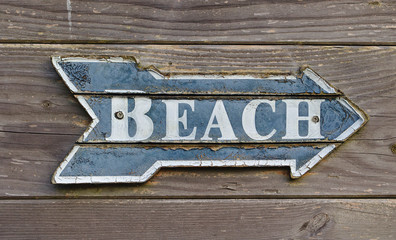 Vintage signpost shaped like an arrow saying 