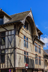 Beautiful ancient half-timbered house (mainly of XVI century) in Troyes. Troyes is a commune and the capital of the Aube department (Champagne region) in north-central France.