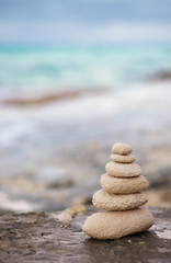Zen stones, background ocean for the perfect meditation