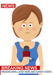 Female news reporter - woman journalist as a live correspondent with microphone