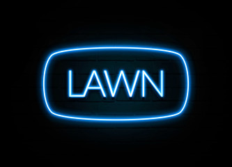 Lawn  - colorful Neon Sign on brickwall