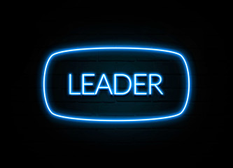 Leader  - colorful Neon Sign on brickwall