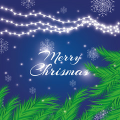 Christmas lights festive decorations. Glowing New Year's neon garland against the background of a frosty fog. Vector illustration