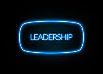 Leadership  - colorful Neon Sign on brickwall