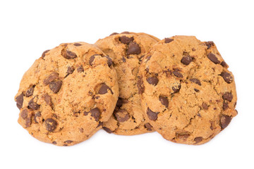 three delicious chocolate cookies isolated on white background