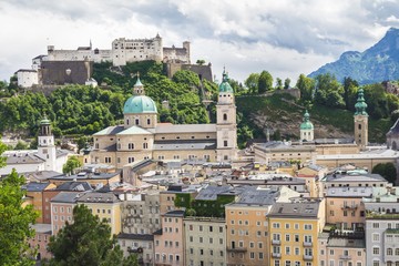 Obraz premium Aerial view panorama skyline of city of Salzburg Austria
