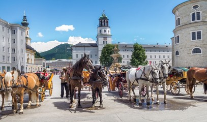 Naklejka na ściany i meble Old horse tourist carriage in Salzburg, Austria