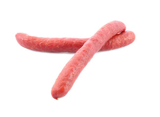 Delicious sausages on white background