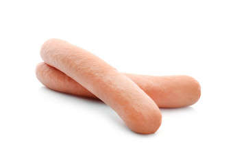 Delicious sausages on white background