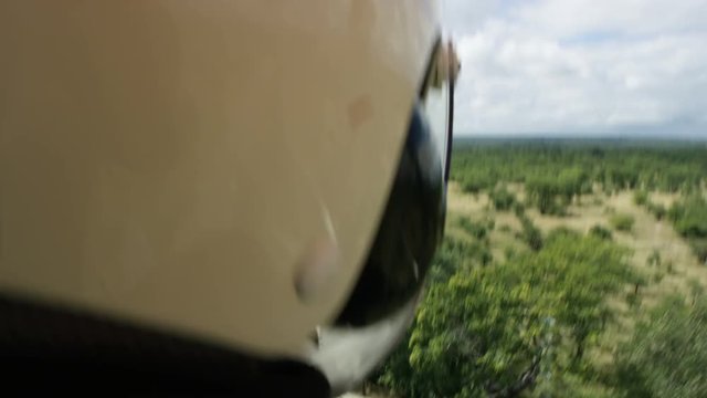 Aerial view seen from microlight aircraft coming into land in Zambia, Africa