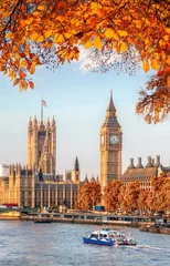 Fotobehang Londen Big Ben with autumn leaves in London, England, UK