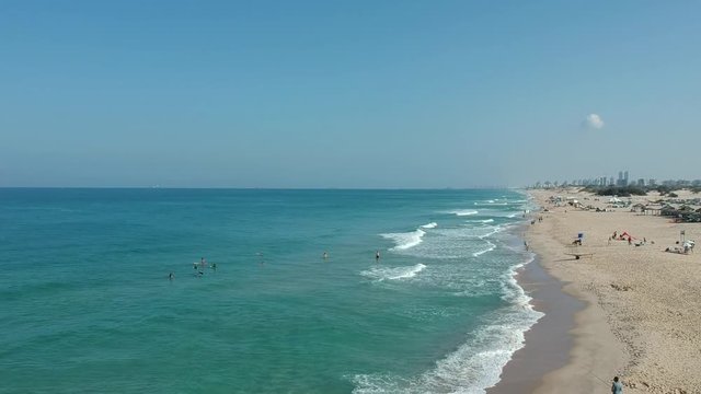 Beautiful crane down of beach in Israel