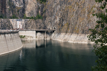 Fagaras mountains and bridge with tunnel on the road Transfagarasan. Romaina