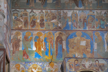 Bible based painting on walls and ceiling in the cathedral of the Rostov Kremlin