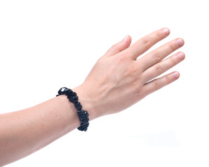 Black Tourmaline Bracelet on woman's wrist isolated on white background