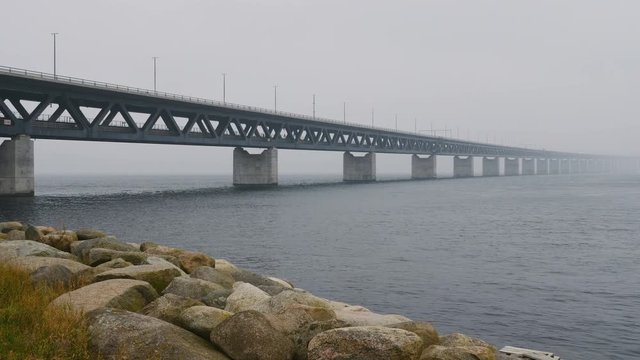 oresundsbron, the bridge between Sweden and Denmark a foggy day
