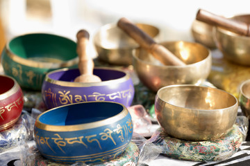 Tibetan bowls in a Spanish market