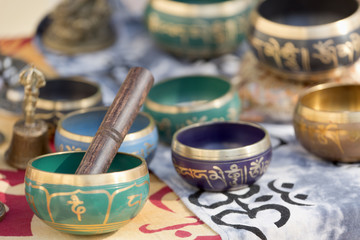 Tibetan bowls in a Spanish market