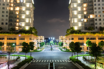 Night at the District 2 of Ho Chi Minh City, Viet Nam. District 2 is a developing area and is a...