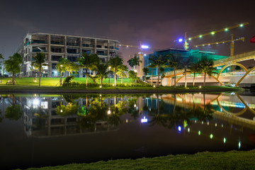Night at the District 2 of Ho Chi Minh City, Viet Nam. District 2 is a developing area and is a good place for foreigners to live.