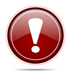 Exclamation sign red glossy round web icon. Circle isolated internet button for webdesign and smartphone applications.