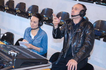 2 sound engineers during live performance rehearsal