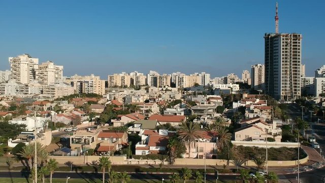 Fly over the city Ashdod, Israel