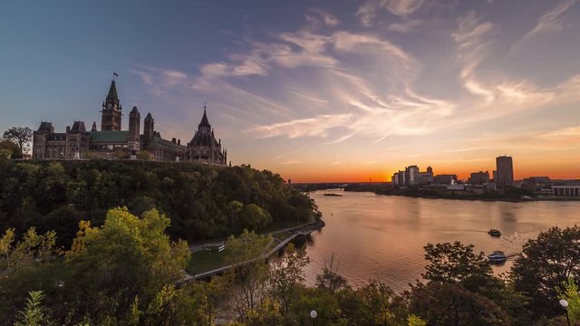 Stunning Parliament of Canada and Ottawa River Sunset Time Lapse
