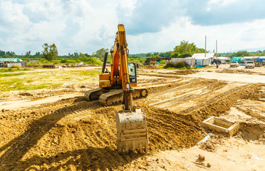 excavator at sandpit during earthmoving works