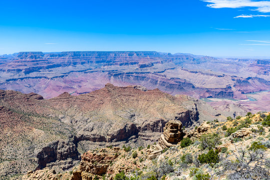 Amazing view of the Desert View Watchtower from Lipan Point in the Grand Canyon, Arizona, USA
