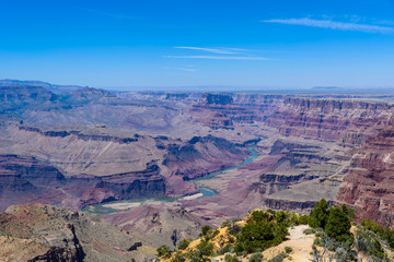 Amazing view of the Desert View Watchtower from Lipan Point in the Grand Canyon, Arizona, USA