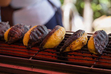 Banana grilled on the burner.