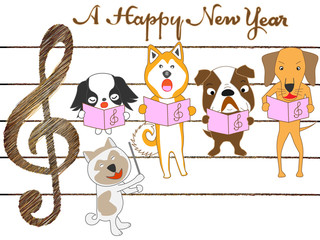 ２０１８年の年賀状素材の犬のコンサート。