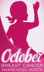 Naklejka na ściany i meble Woman with Headscarf Silhouette for Breast Cancer Awareness Month: October, Vector Illustration