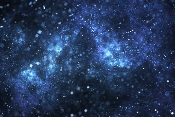 Bright galaxy. Abstract blue sparkles on black background. Fantasy fractal texture. Digital art. 3D rendering.