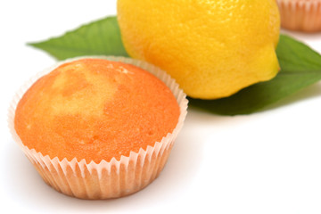 Lemon muffins on white background
