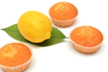 Lemon muffins on white background