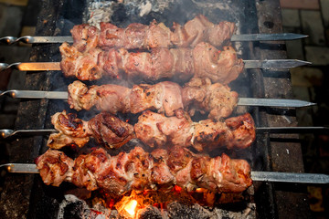 Preparing shashlik on mangal