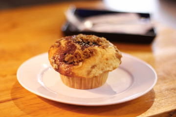 Homemade bluebrry muffin on the white plate