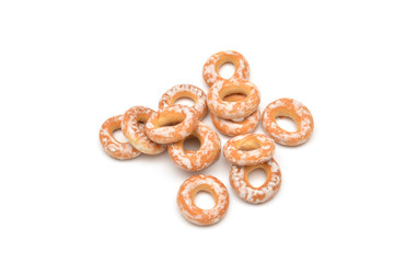Glazed bagels on white background