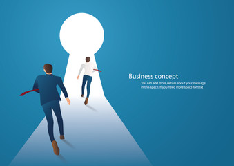 Business concept illustration of two businessman running into keyhole vector