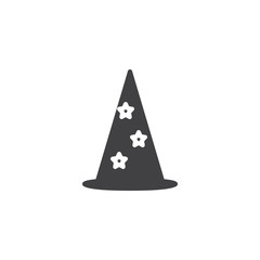 Fototapeta premium Wizard hat icon vector, filled flat sign, solid pictogram isolated on white. Party symbol, logo illustration.