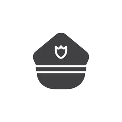 Police hat icon vector, filled flat sign, solid pictogram isolated on white. Symbol, logo illustration.