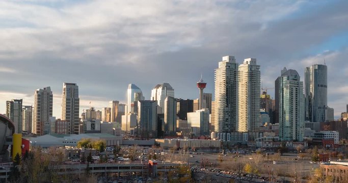 Calgary skyline sunset time lapse