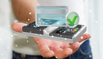 Businessman using contactless terminal payment 3D rendering