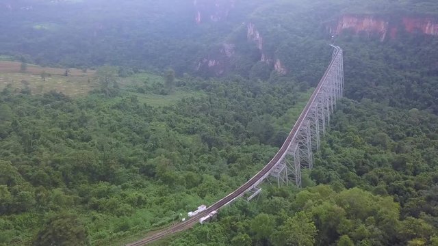 The famous viaduct Goteik between Pyin Oo Lwin and Hsipaw in Myanmar.It is the highest bridge in Myanmar.Aerial view from the drone 